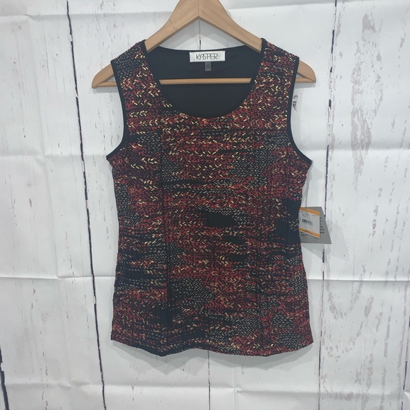 Kasper Red gold Floral Printed textured Tank top - Picture 3 of 7